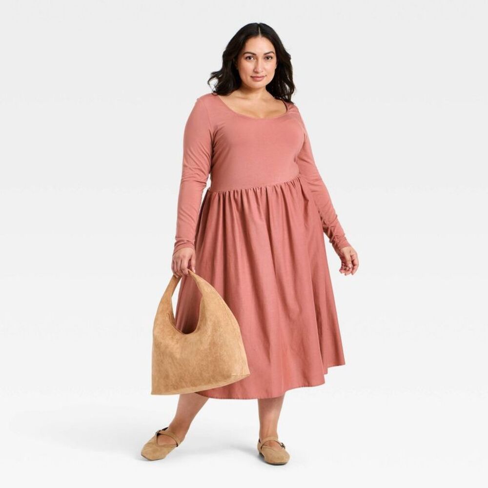 Ava & Viv - Women's Long Sleeve Knit Midi A-Line Dress - Ava & Purple - Picture 3 of 3